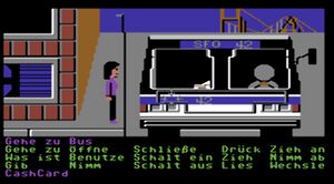 Splitscreens waren auch typisch für die bekannten Grafik- und Point-and-Click-Adventure mit dem Spiel als Grafik oben und unten die Aktionswörter als Text (Beispiel aus "Zak McKracken and the Alien Mindbenders).