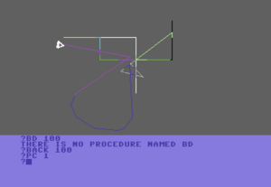 Splitscreen der Programmiersprache Commodore-Logo: Oben Grafik, unten Text.