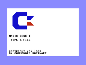Startbildschirm von Magic Desk I mit Commodore-Logo und Titeltext